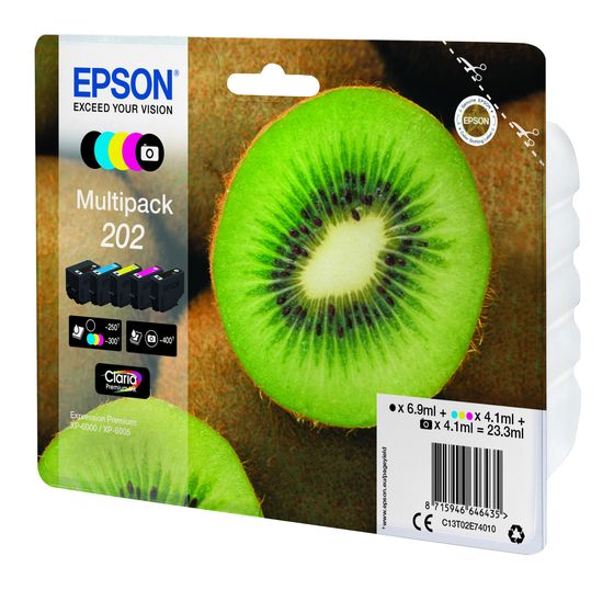 Epson 202 C13T02E74010 originale Druckerpatronen Schwarz, Foto schwarz, Cyan, Magenta, Gelb 6,9 ml 4,1 ml f&uuml;r 80,99 Euro