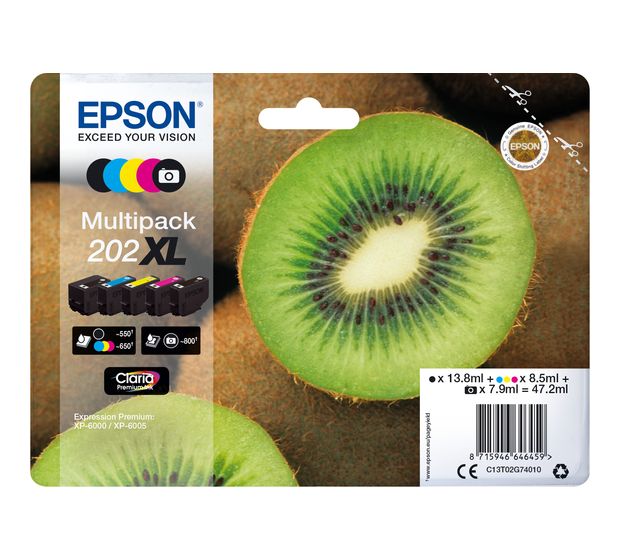 Epson 202XL C13T02G74010 originale Druckerpatronen Schwarz, Foto schwarz, Cyan, Magenta, Gelb 13,8 ml 8,5 ml f&uuml;r 129,99 Euro