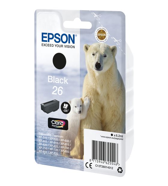 Epson 26 C13T26014012 originale Druckerpatronen Schwarz 6,2 ml 220 Seiten f&uuml;r 19,99 Euro