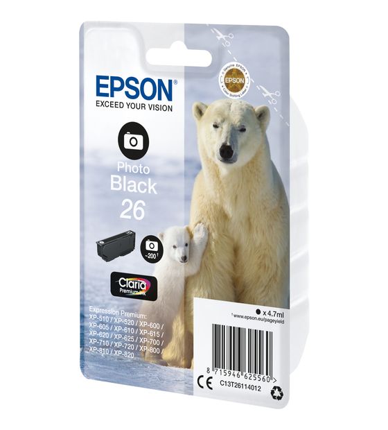 Epson 26 C13T26114012 originale Druckerpatronen Foto schwarz 4,7 ml 200 Seiten f&uuml;r 16,99 Euro