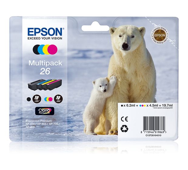 Epson 26 C13T26164010 originale Druckerpatronen Schwarz, Cyan, Magenta, Gelb 6,2 ml 4,5 ml f&uuml;r 66,49 Euro