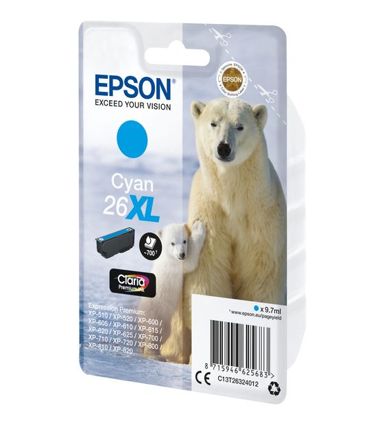 Epson 26XL C13T26324012 originale Druckerpatronen Cyan 9,7 ml f&uuml;r 27,49 Euro