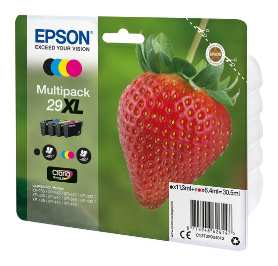 Epson 29XL C13T29964012 originale Druckerpatronen Schwarz, Cyan, Magenta, Gelb 11,3 ml 6,4 ml 470 Seiten f&uuml;r 91,49 Euro