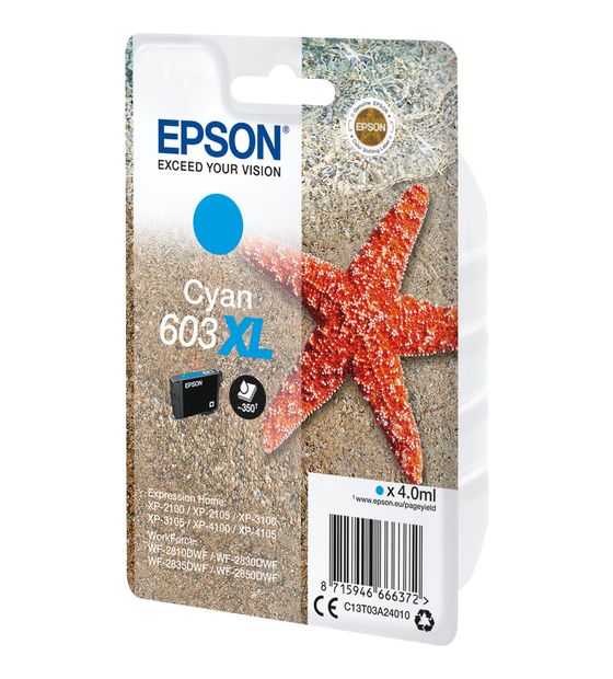 Epson 603XL C13T03A24010 originale Druckerpatronen Cyan 4 ml f&uuml;r 20,99 Euro