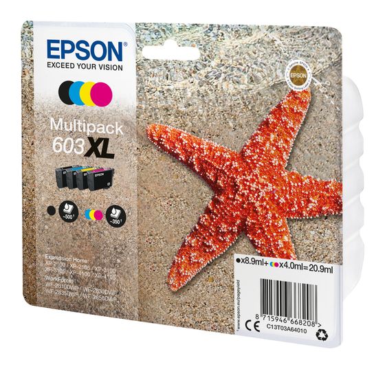 Epson 603XL C13T03A64010 originale Druckerpatronen Schwarz, Cyan, Magenta, Gelb 8,9 ml 4 ml f&uuml;r 88,99 Euro