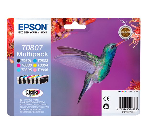 Epson T0807 C13T08074011 originale Druckerpatronen Schwarz, Cyan, Helle Cyan, Helle Magenta, Magenta, Gelb f&uuml;r 83,49 Euro