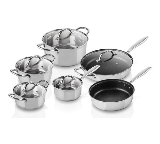 Eta Acero Geschirrset 11-tlg. antihaftbeschichtete Pfannen spülmaschinenfest f&uuml;r 149,99 Euro