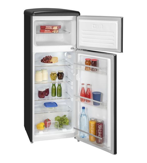 Exquisit RKGC270-45-H-160E 162 l / 44 l Kühl-Gefrierkombi freistehend 179,95 kWh Jahr  (Schwarz) f&uuml;r 418,00 Euro