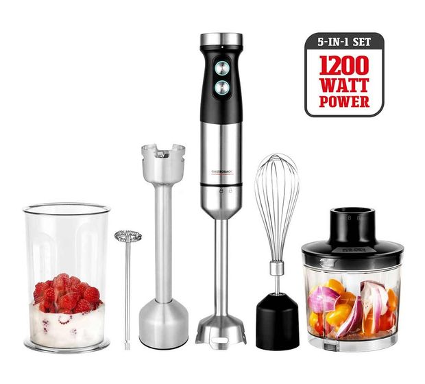 Gastroback 40972 Design Power Stabmixer Set 5-in-1 Stabmixer 1200 W 20 Stufen  (Schwarz, Edelstahl) f&uuml;r 58,49 Euro