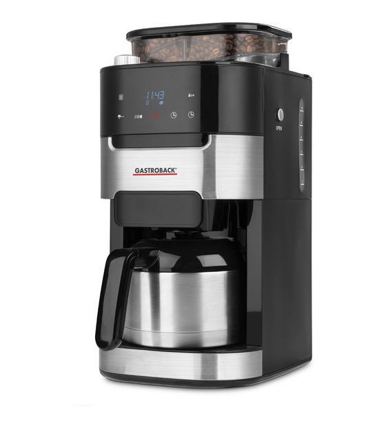 Gastroback 42711s Grind & Brew Pro Thermo 8 Tassen Filterkaffeemaschine 1,0 l  (Schwarz, Edelstahl) f&uuml;r 160,99 Euro
