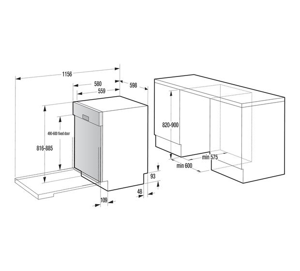 Gorenje GI663A97X 60 cm Geschirrspüler teilintegriert (ohne Front) Sehr leise 16 Maßgedecke aquaStop Funktion Auto Open f&uuml;r 599,00 Euro