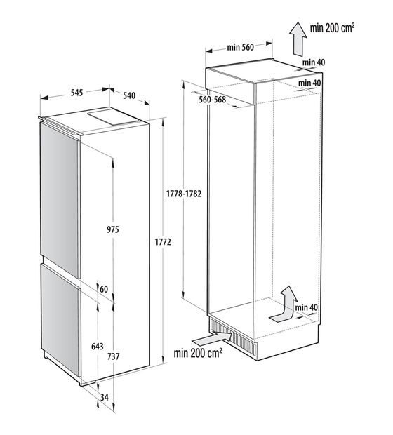 Gorenje NRKI517D61WF 176 l / 76 l Einbau Kühl-/Gefrierkombination 188 kWh NoFrost f&uuml;r 661,00 Euro