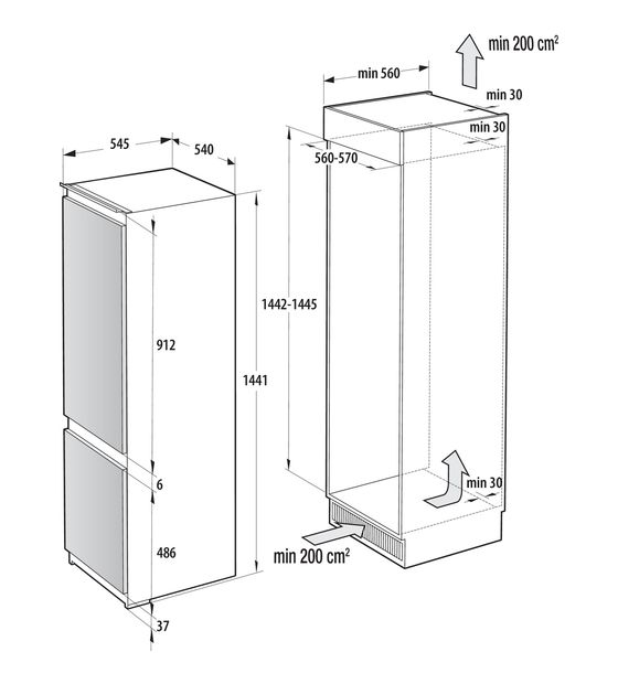 Gorenje RKI514D22 160 l / 48 l Einbau Kühl-/Gefrierkombination 153 kWh f&uuml;r 472,00 Euro