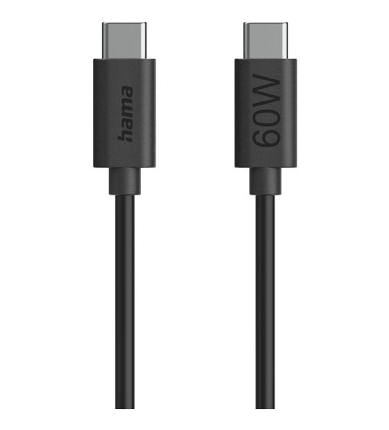 Hama 086446 0,48 Gbit/s Stecker USB C auf USB C bis 60 W 1,2 m  (Schwarz) f&uuml;r 9,49 Euro