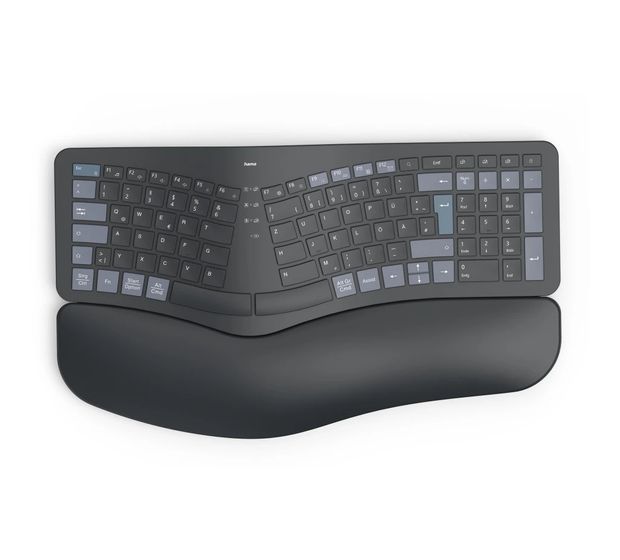 Hama 173071 WK-900 Ergo Heimbüro Tastatur RF Wireless + Bluetooth 2.4 GHz (Schwarz, Blau, Dunkles Grau) f&uuml;r 71,99 Euro