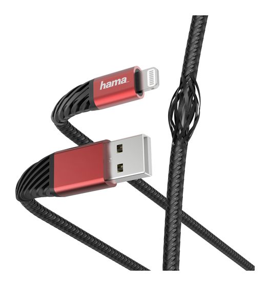 Hama 187217 Extreme Stecker Lightning auf USB A 1,5 m  (Schwarz, Rot) f&uuml;r 22,39 Euro