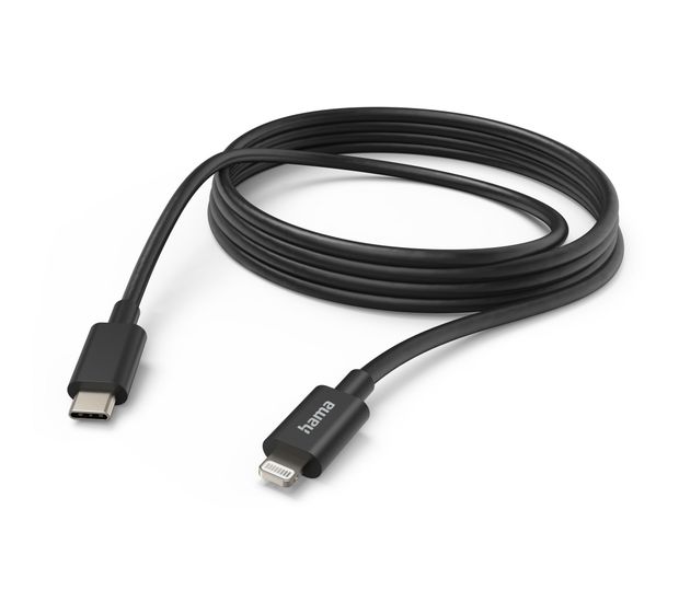 Hama 187274 Lightning auf USB C Männlich 3 m  (Schwarz) f&uuml;r 12,99 Euro