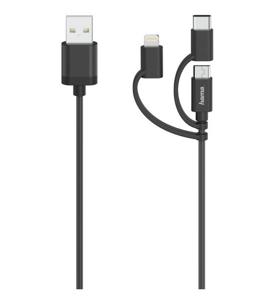Hama 200617 0,48 Gbit/s Stecker USB A auf USB C/Micro USB A/Lightning 0,75 m  (Schwarz) f&uuml;r 19,99 Euro