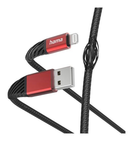 Hama 201538 Extreme Stecker Lightning auf USB A 1,5 m  (Schwarz, Rot) f&uuml;r 29,99 Euro