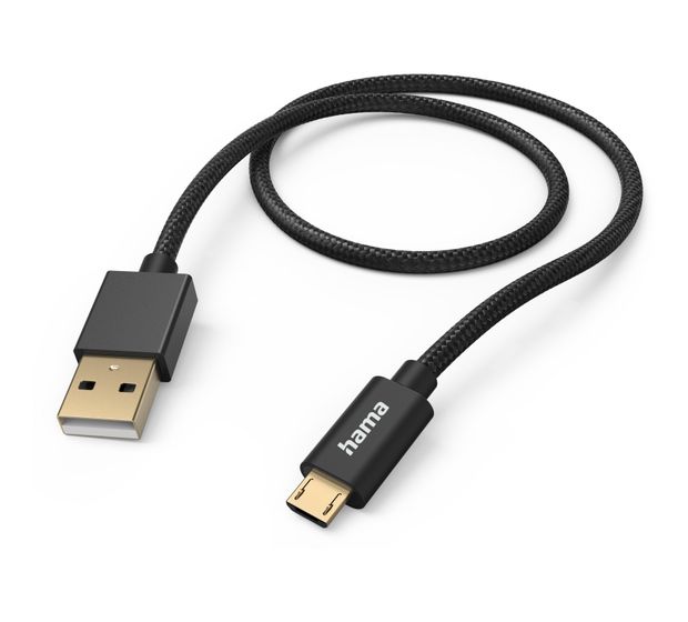 Hama 201543 Fabric 0,48 Gbit/s Stecker USB A auf Micro-USB B 1,5 m  (Schwarz) f&uuml;r 12,99 Euro