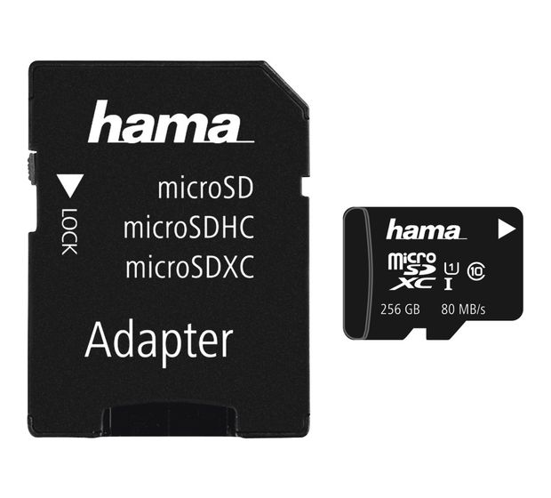 Hama 213117 MicroSDXC Speicherkarte 256 GB Class 1 (U1) Klasse 10 f&uuml;r 74,99 Euro