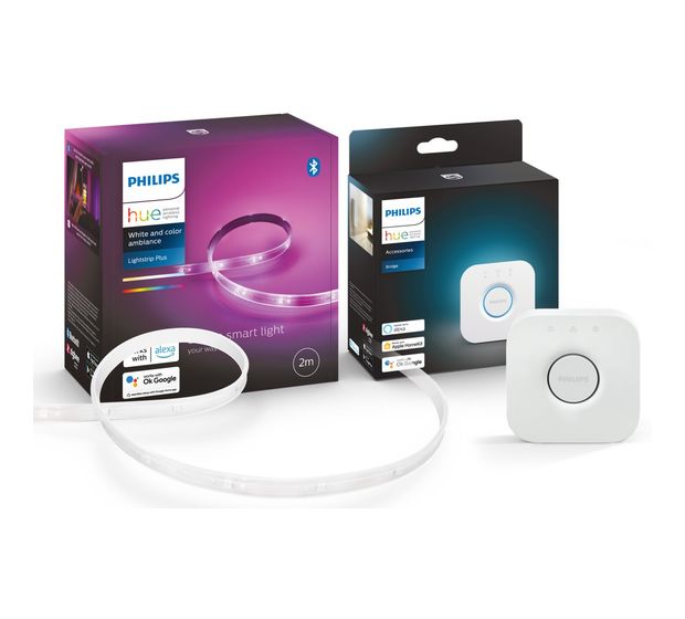 Hama Hue Bridge Bundle White & Color Ambiance + Hue Bridge LED Universalstreifenleuchte 2000 mm DC f&uuml;r 101,99 Euro