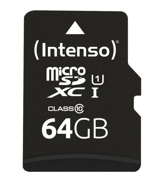 Intenso 3424490 MicroSD Speicherkarte 64 GB Class 1 (U1) Klasse 10 f&uuml;r 11,99 Euro