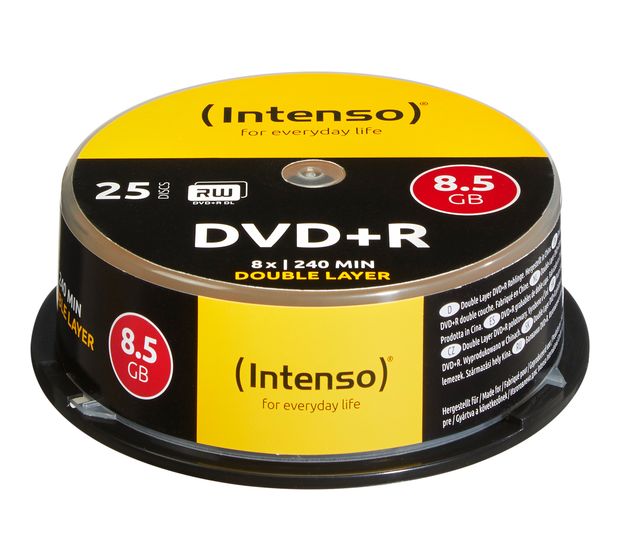 Intenso DVD+R 8.5GB 8x Double Layer 25er Cakebox f&uuml;r 16,99 Euro