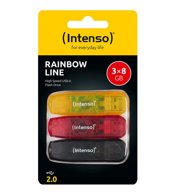 Intenso Intenso Rainbow Line 3er Pack USB Stick 8 GB, USB-A 2.0, bunt, Multipack f&uuml;r 14,99 Euro
