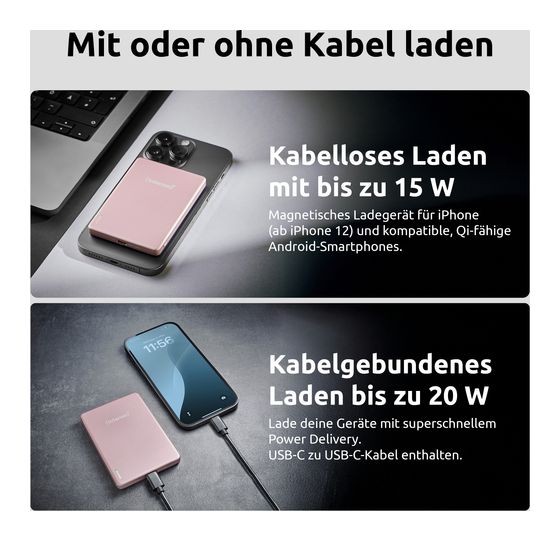 Intenso MW 5000 mAh Powerbank USB Typ-C Kabelloses Laden  (Rose) f&uuml;r 19,99 Euro