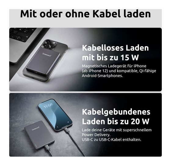 Intenso MW 5000 mAh Powerbank USB Typ-C Kabelloses Laden  (Grau) f&uuml;r 19,99 Euro