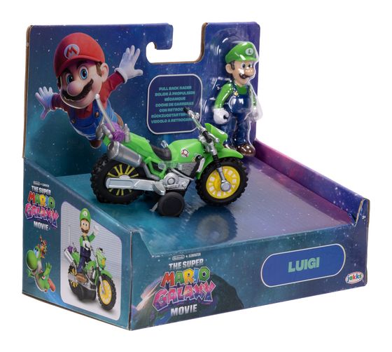 JAKKS Pacific Die Super Mario Galaxy Film-Actionfigur Luigi mit Motorrad (2,5" / 6,35 cm), offiziell lizenziert von Jakks Pacific, 9 Bewegungspunkte, detailreiches Design, zurückziehen und losfahren lassen! Ab 3 Jahren f&uuml;r 17,99 Euro