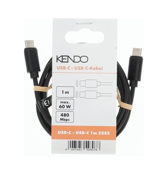 Kendo 104080 0,48 Gbit/s Rundkabel USB C auf USB C Männlich bis 60 W 1 m  (Schwarz) f&uuml;r 4,99 Euro