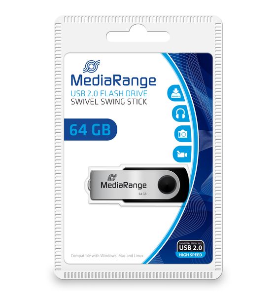 MediaRange MR912 USB Type-A / Micro-USB Stick 64 GB  (Schwarz, Silber) f&uuml;r 9,99 Euro