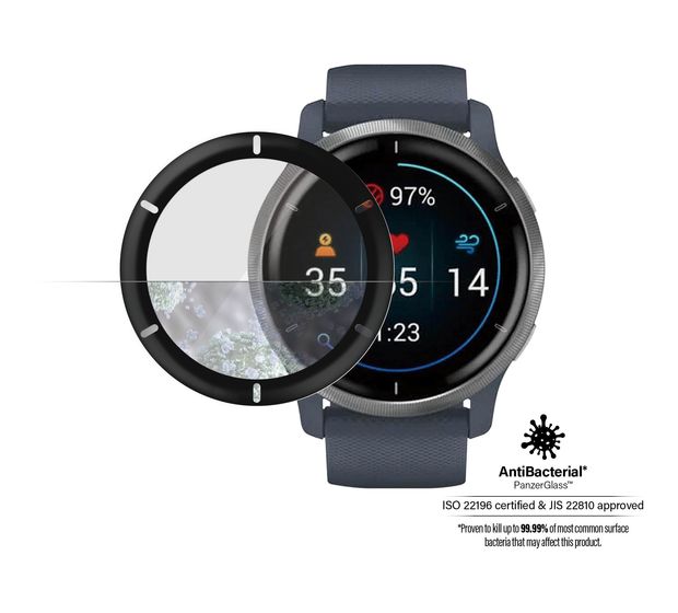 PanzerGlass 3652 Displayschutz Klare Bildschirmschutzfolie Gehärtetes Glas, Polyethylenterephthalat, Silikon für  Garmin Garmin - Venu 2, Garmin - Venu 2 Plus, Garmin - Vivoactive 4 Kratzresistent, Schockresistent, Antibakteriell f&uuml;r 19,49 Euro