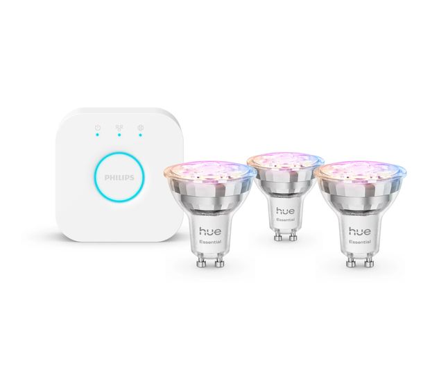 Philips Hue Essential Kit: Bridge + 3 Essential GU10 LED f&uuml;r 73,99 Euro