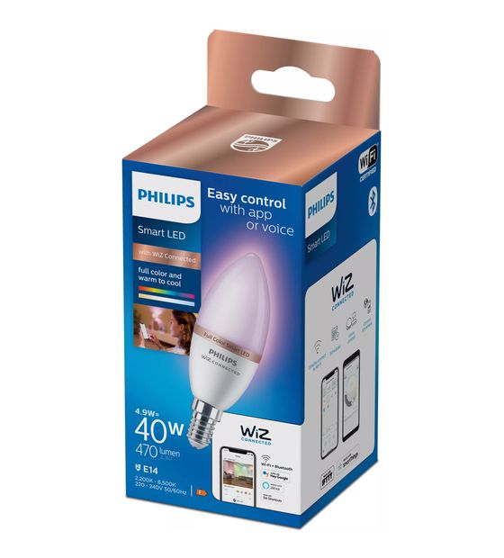 Philips Smarte LED-RGB-Lampe C37, E14-Sockel LED Multi f&uuml;r 13,99 Euro