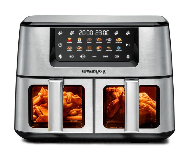 Rommelsbacher FRH2650 Doppel Heißluftfritteuse 5,5 l 2700 W  (Schwarz, Edelstahl) f&uuml;r 229,99 Euro