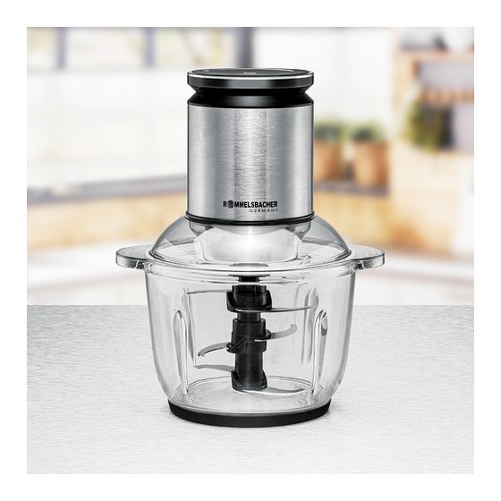 Rommelsbacher MZ600 Zerkleinerer 600 W 6 Klingen 2 l Glas Behälter  (Schwarz, Edelstahl) f&uuml;r 63,99 Euro