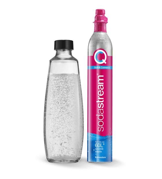 SodaStream Quick Connect Reservezylinder + 1 Glasflasche Glas Karbonisiererflasche f&uuml;r 39,99 Euro