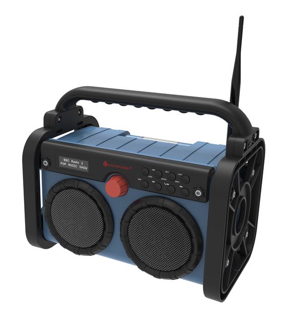 Soundmaster DAB85BL Bluetooth DAB+, FM Radio Tragbar Staubresistent, Spritzwassergeschützt IP44  (Schwarz, Blau) f&uuml;r 88,99 Euro