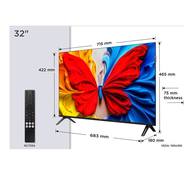 TCL 32S59K QLED 81,3 cm (32 Zoll) Fernseher Full HD VESA 100 x 100 mm  (Metallisch) f&uuml;r 179,00 Euro