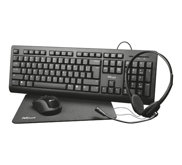 Trust Primo 4 in 1 Home Office Set Büro Tastatur USB  (Schwarz) f&uuml;r 29,99 Euro
