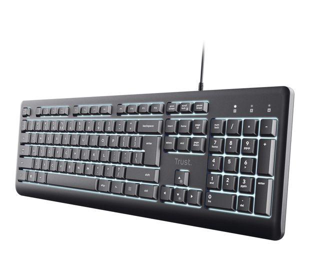 Trust Primo Beleuchtete Heimbüro Tastatur USB  (Schwarz) f&uuml;r 24,99 Euro