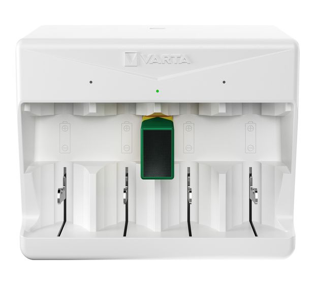 Varta Akku Ladegerät, Batterieladegerät für wiederaufladbare Batterien, lädt 2 oder 4 AA, AAA, C, D oder 1x 9V gleichzeitig, Universal Charger, mit Sicherheitsabschaltung, unbestückt f&uuml;r 24,99 Euro