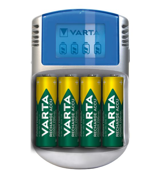 Varta Akku Ladegerät, inkl. 4X AA 2600mAh, Batterieladegerät für wiederaufladbare AA/AAA, LCD Charger, mit USB Kabel & 12V Adapter f&uuml;r 34,99 Euro