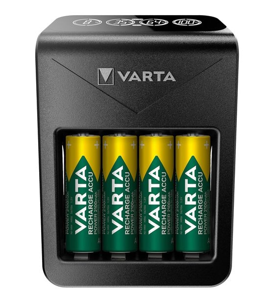 Varta Akku Ladegerät, inkl. 4X AA 2100mAh, Batterieladegerät für wiederaufladbare AA/AAA/9V und USB Geräte, LCD Plug Charger+, Einzelschachtladung f&uuml;r 27,99 Euro
