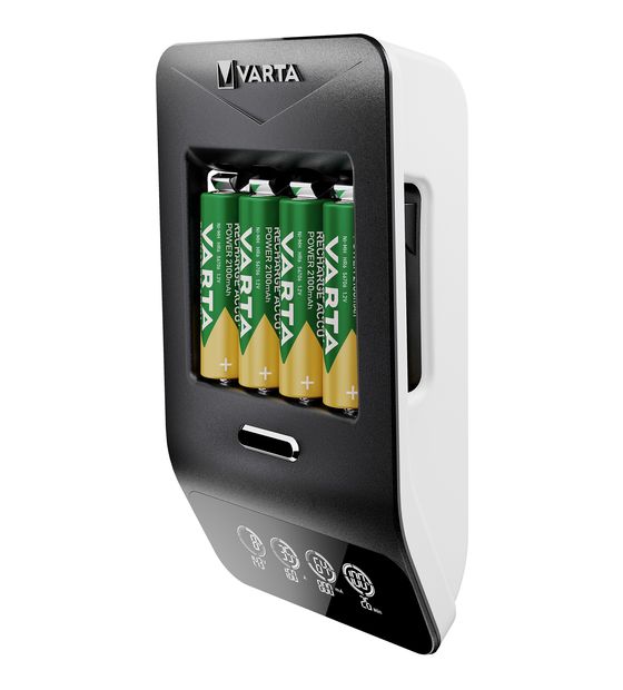 Varta LCD Ultra Fast Charger+ AA & AAA (NiMH Akkus inkl. 4x AA 2100 mAh Akkus & AC sdapter & 12 V Adapter), schwarz f&uuml;r 49,99 Euro
