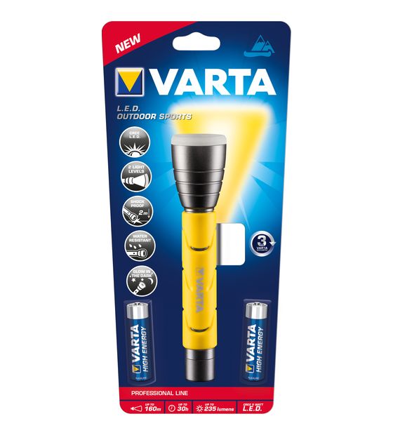 Varta Outdoor Sports F20 Taschenlampe 2AA LED-Taschenlampe 235 Lumen 160m Leuchtweite max 30 Std. f&uuml;r 21,99 Euro
