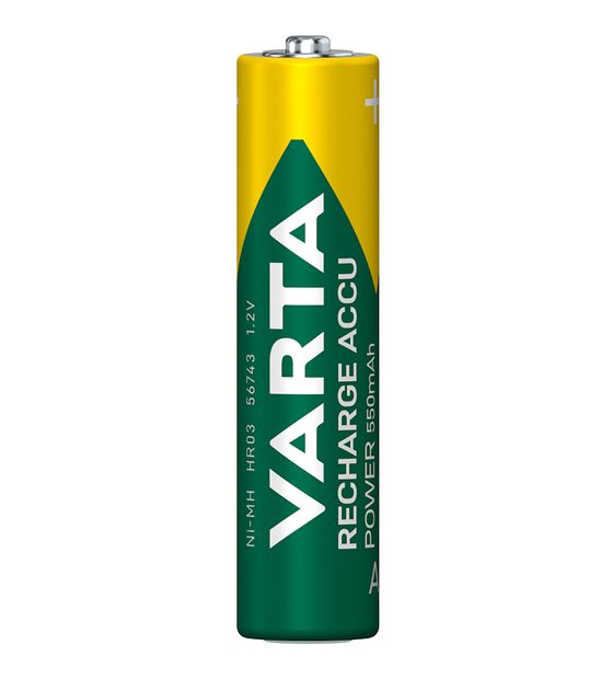 Varta RECHARGE ACCU Power. Vorgeladener AAA Micro NiMH Akku (4er Pack, 550mAh) - Wiederaufladbar ohne Memory-Effekt - Ready to Use Technologie f&uuml;r 6,99 Euro